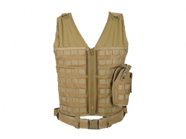 Location de Gilet veste tactique + ceinturon Tan desert pour décor scénographique militaire